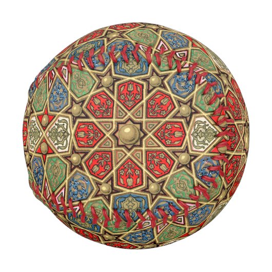 赤グリーンブルーフェイク金ゴールドアラビア美術パターン 野球ボール (裏面左)