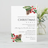 赤グリーンホリーベリーパインコーンクリスマスパーティー シーズンカード (スタンド正面)