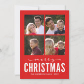 赤グリーンモダンメリークリスマス写真コラージュ シーズンカード (正面)