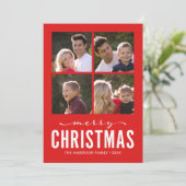 赤グリーンモダンメリークリスマス写真コラージュ シーズンカード (スタンド正面)
