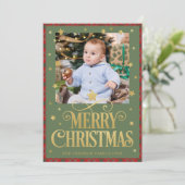 赤グリーン金ゴールドメリークリスマスフォトカード シーズンカード (スタンド正面)