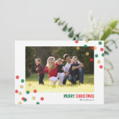 赤グリーン金ゴールド紙吹雪写真メリークリスマスカード 招待状 (スタンド正面)