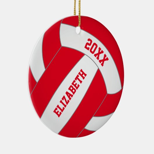 赤グリーンANY色パーソナライズされた女の子バレーボール セラミックオーナメント (右)