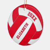 赤グリーンANY色パーソナライズされた女の子バレーボール セラミックオーナメント (左)