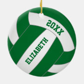 赤グリーンANY色パーソナライズされた女の子バレーボール セラミックオーナメント (裏面)