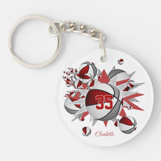 赤グレーのバスケットボールのパンク女子ジャージー番号 キーホルダー (正面)