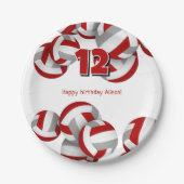 赤グレーバレーボール女子の男の子誕生日パーティー ペーパープレート (正面)