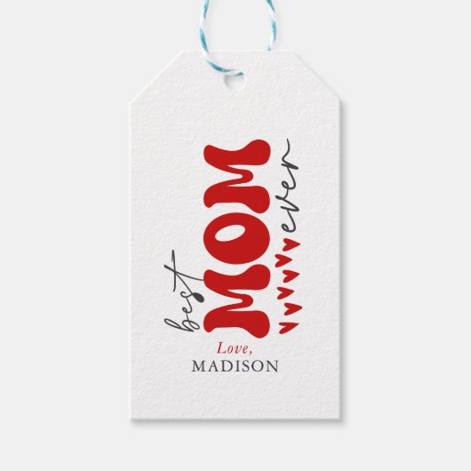 赤グレー可愛最高のいママ ギフトタグ (正面)