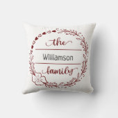 赤グレー モノグラム 家族名 花輪 クッション (裏面)