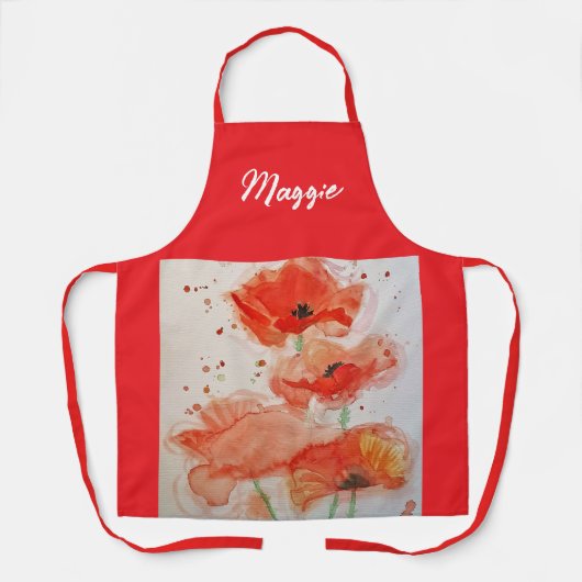 赤ケシのケシが水の色を乱絵を描す エプロン (正面)