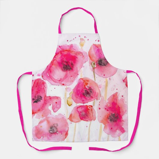 赤ケシのケシが水の色を乱絵を描す エプロン (正面)