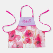 赤ケシのケシの水色絵を描の女の子 エプロン (正面)