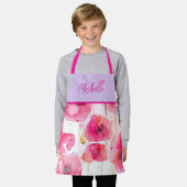 赤ケシのケシの水色絵を描の女の子 エプロン (着用した状態)