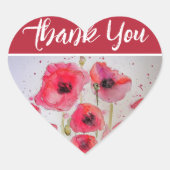 赤ケシのケシの花の水色ありがとう ハートシール (正面)
