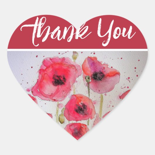 赤ケシのケシの花の水色ありがとう ハートシール (正面)