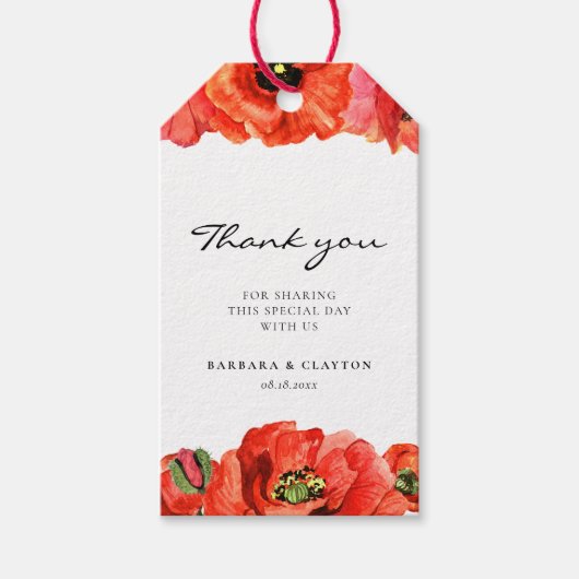 赤ケシの水彩結婚式の引き出物 ギフトタグ (正面)
