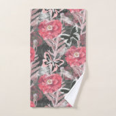 赤ケシカラフルフローラプリント。 バスタオルセット (ハンドタオル)