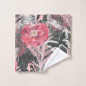 赤ケシカラフルフローラプリント。 バスタオルセット (ウォッシュタオル)