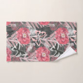 赤ケシカラフルフローラプリント。 バスタオルセット (ハンドタオル)