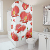 赤ケシフローラエレガント花 シャワーカーテン (インサイチュ)