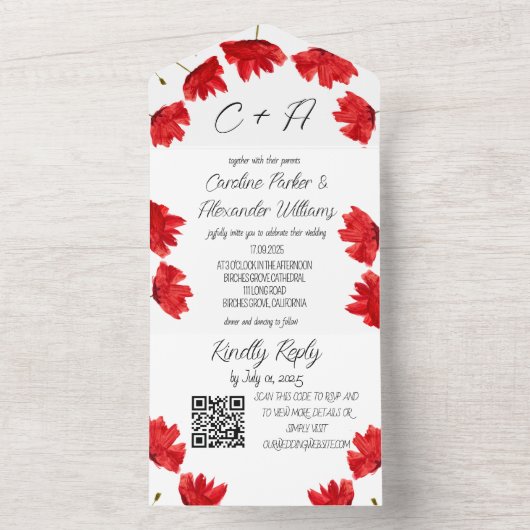 赤ケシモダンはっきりしたエレガントフローラ オールインワン招待状 (内側)