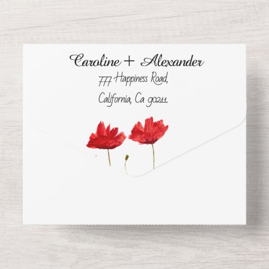 赤ケシモダンはっきりしたエレガントフローラ オールインワン招待状 (裏面)