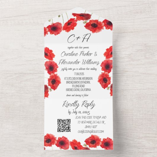 赤ケシモダンエレガントフローラ オールインワン招待状 (内側)