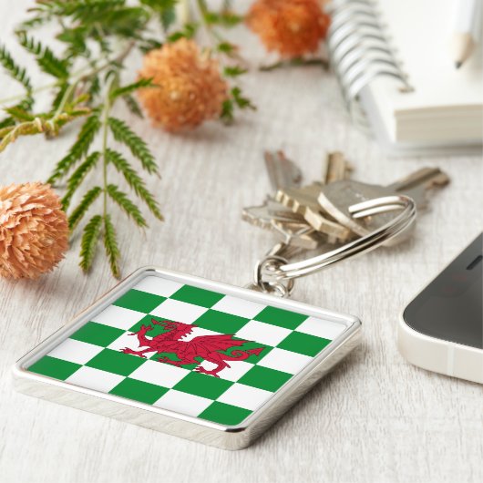 赤ケルト竜市松模様に旗神秘の生物 キーホルダー (側面)