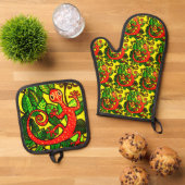 赤ゲッコ 鍋つかみ&鍋敷きセット (トップダウン)