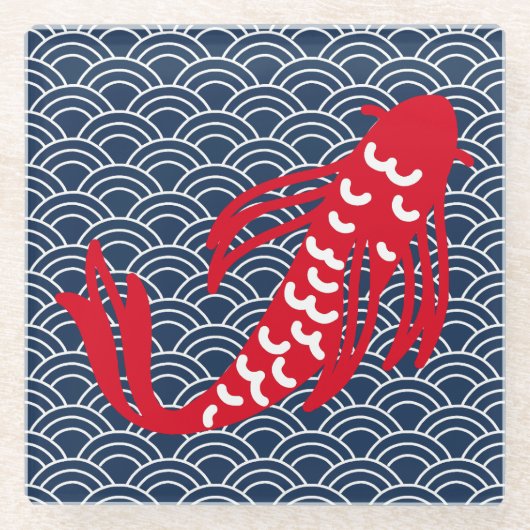 赤コイ魚 ガラスコースター (正面)