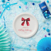 赤コケエレガントット弓赤ちゃんシャワー ペーパープレート (パーティー)