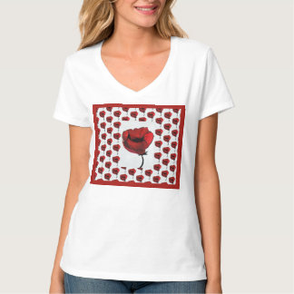 赤コンテンポラリーポピーフローラアートTシャツ Tシャツ