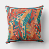 赤コンテンポラリー葉ティール（緑がかった色）オレンジ クッション (裏面)