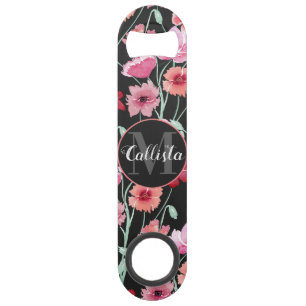 赤コーラルピンクブラックウォーター色フラワーズモノグラム スピード栓抜き