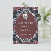 赤ゴシック様式の黒いフローラスカル日付カードを保存 サンキューカード (スタンド正面)