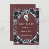 赤ゴシック様式の黒いフローラスカル日付カードを保存 サンキューカード (正面/裏面)