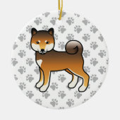 赤ゴマ柴犬漫画ドッグイラストレーション セラミックオーナメント (正面)