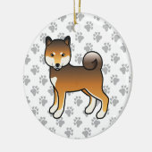 赤ゴマ柴犬漫画ドッグイラストレーション セラミックオーナメント (左)