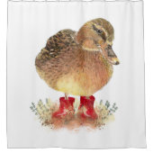 赤ゴムブーツのかわいいリトルアヒルおもしろい シャワーカーテン (正面)