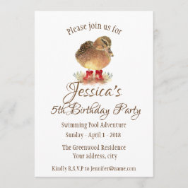 赤ゴムブーツの水色アヒル誕生日 招待状