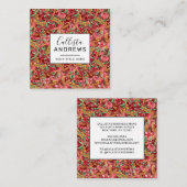 赤ゴールデンイエローグリーン水彩花パターン スクエア名刺 (正面/裏面)