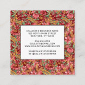 赤ゴールデンイエローグリーン水彩花パターン スクエア名刺 (裏面)