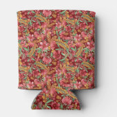 赤ゴールデンイエローグリーン水彩花パターン 缶クーラー (裏面)