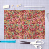 赤ゴールデンイエローグリーン水彩花パターン 薄葉紙 (クラフト)