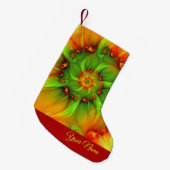 赤ゴールデングリーンカラー抽象芸術フラクタルアート名 スモールクリスマスストッキング (正面 (吊り時))