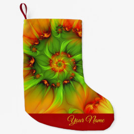 赤ゴールデングリーンカラー抽象芸術フラクタルアート名 スモールクリスマスストッキング