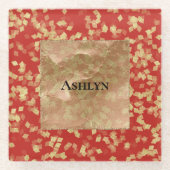 赤ゴールドのコンフェッティ抽象的な誕生日 ガラスコースター (正面)