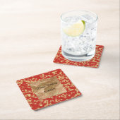 赤ゴールドのコンフェッティ抽象的な誕生日 スクエアペーパーコースター (インサイチュ)