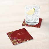 赤ゴールドの花模様のホリデーシーズン紙コースター スクエアペーパーコースター (インサイチュ)