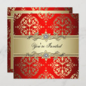 赤ゴールドダマスクパーティー 招待状 (正面/裏面)